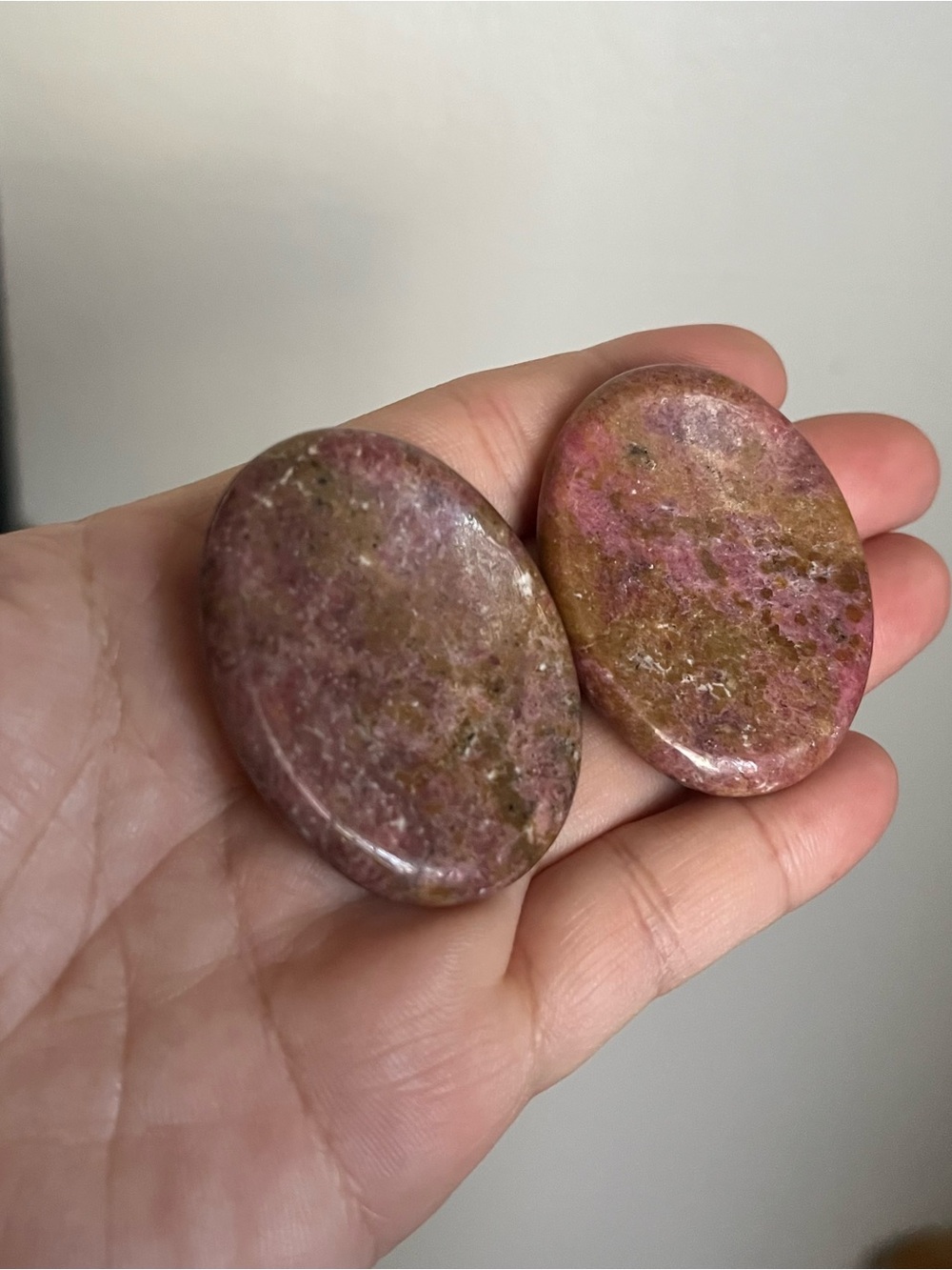 Rhodonite worry stone (palm stone) set of two.